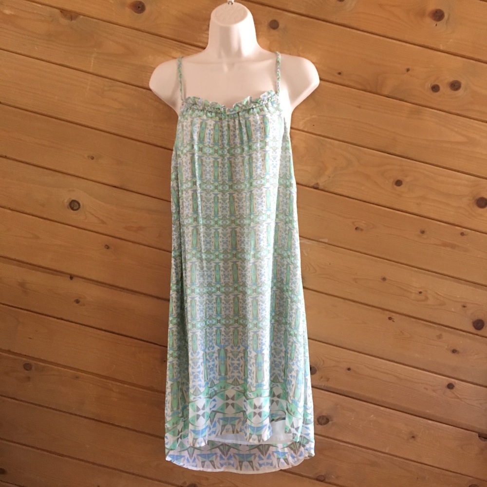 Club Monaco 100% Silk Mint Green Aztec Cami Mini Summer Slip Dress Lined M L